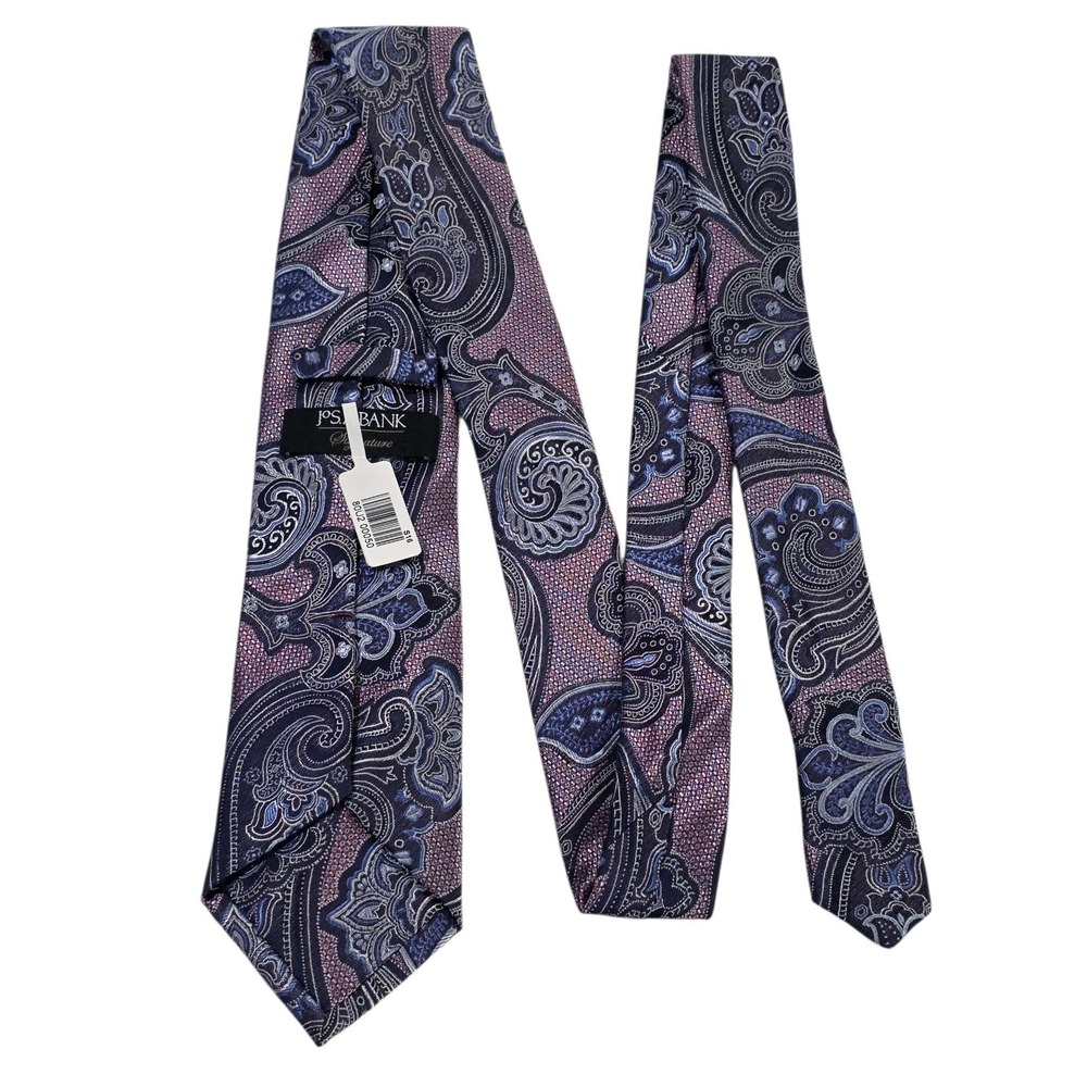 NWT Jos A Bank Signature Paisley Silk Tie Men's Neckwear Navy Pink Blue Designer